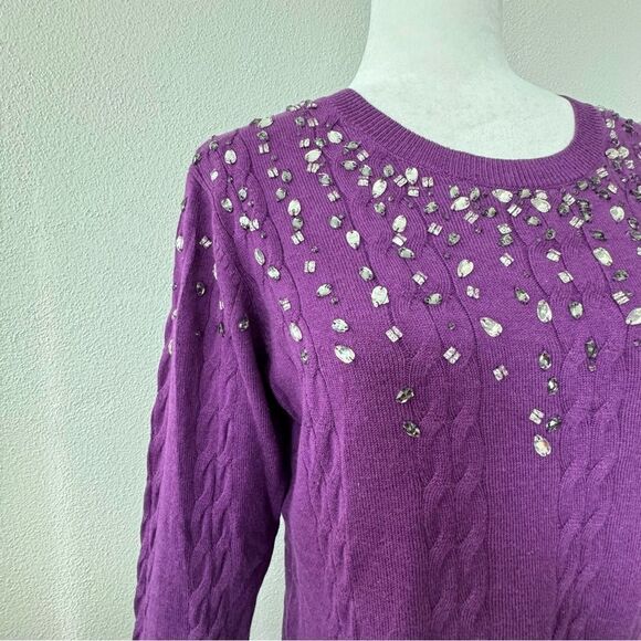 Isaac Mizrahi Live Purple Sweater Cable Knit Gemstone QVC Cardigan Size Small - Picture 12 of 15